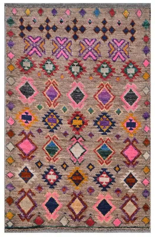 Taimany - Tappeto Tribale in Lana Multicolore - Fatto a Mano 125x78cm