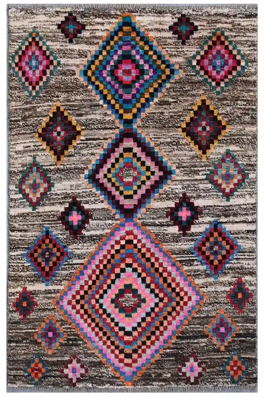 Taimany - Tappeto Tribale in Lana Multicolore - Fatto a Mano 136x86cm