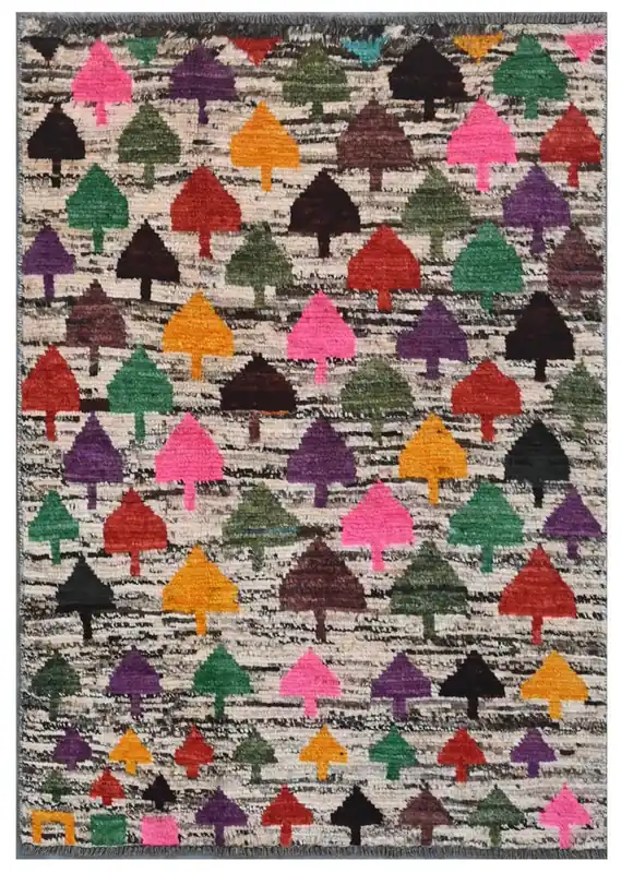 Taimany - Tappeto Tribale in Lana Multicolore - Fatto a Mano 121x80cm