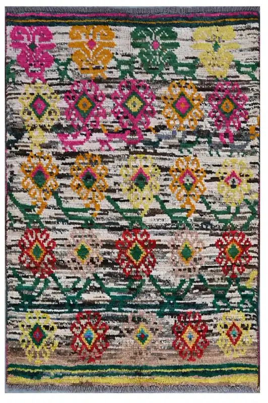 Taimany - Tappeto Tribale in Lana Multicolore - Fatto a Mano 117x76cm