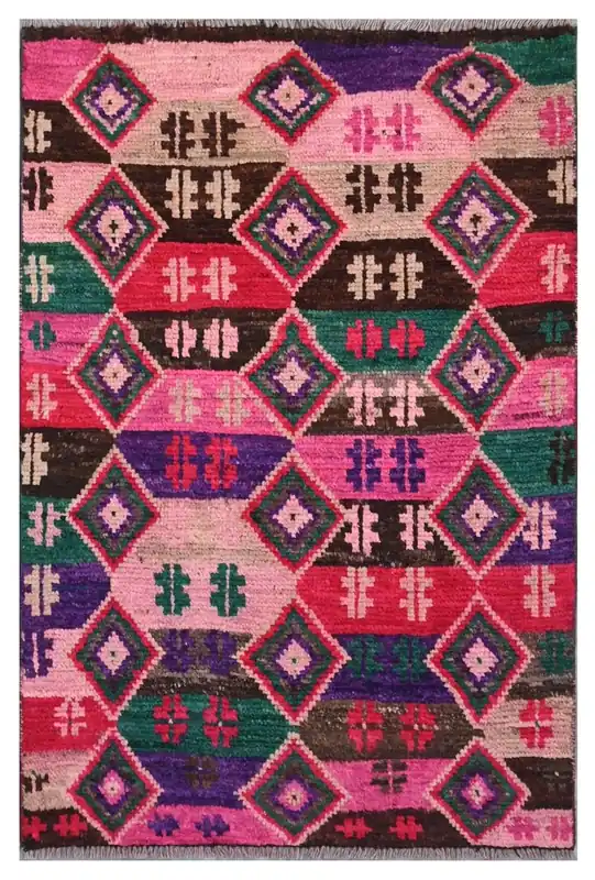 Taimany - Tappeto Tribale in Lana Multicolore - Fatto a Mano 117x77cm