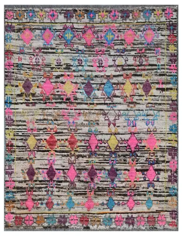 Taimany - Tappeto Tribale in Lana Multicolore - Fatto a Mano 130x102cm