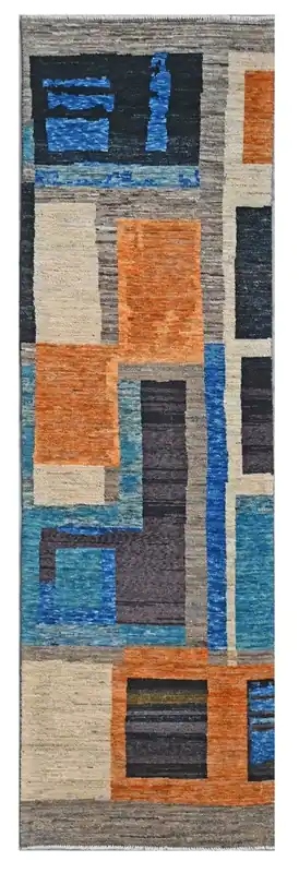 Taimany - Tappeto Passatoia Tribale in Lana Multicolore - Fatto a Mano 297x79cm