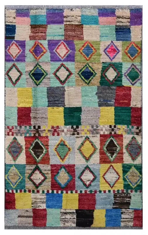 Taimany - Tappeto Tribale in Lana Multicolore - Fatto a Mano 125x76cm