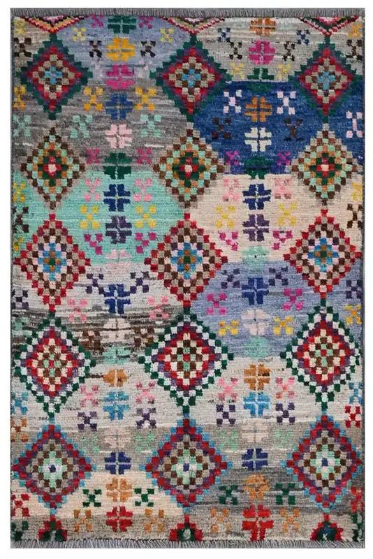 Taimany - Tappeto Tribale in Lana Multicolore - Fatto a Mano 120x79cm