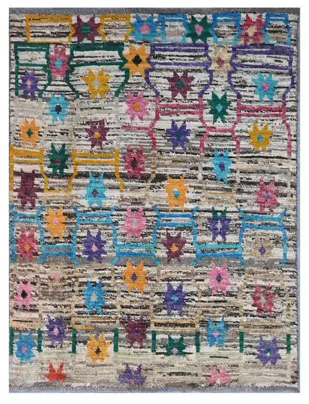 Taimany - Tappeto Tribale in Lana Multicolore - Fatto a Mano 132x100cm