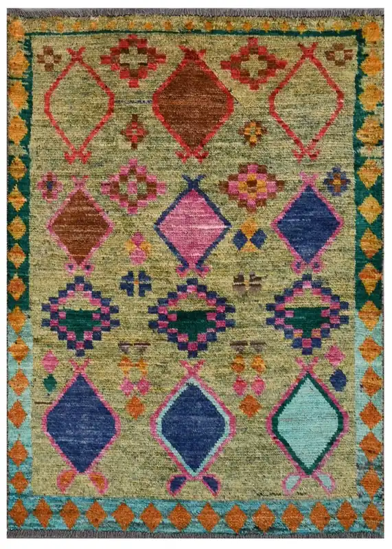 Taimany - Tappeto Tribale in Lana Multicolore - Fatto a Mano 136x98cm