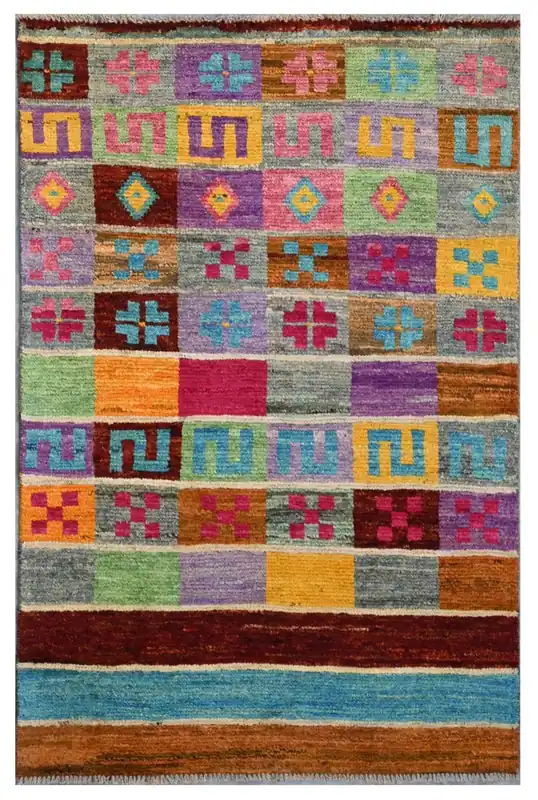 Taimany - Tappeto Tribale in Lana Multicolore - Fatto a Mano 136x90cm