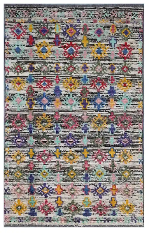 Taimany - Tappeto Tribale in Lana Multicolore - Fatto a Mano 138x86cm