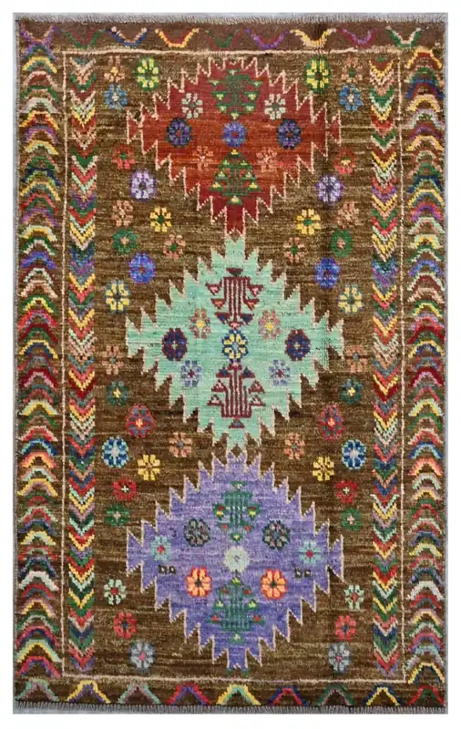 Taimany - Tappeto Tribale in Lana Multicolore - Fatto a Mano 138x84cm
