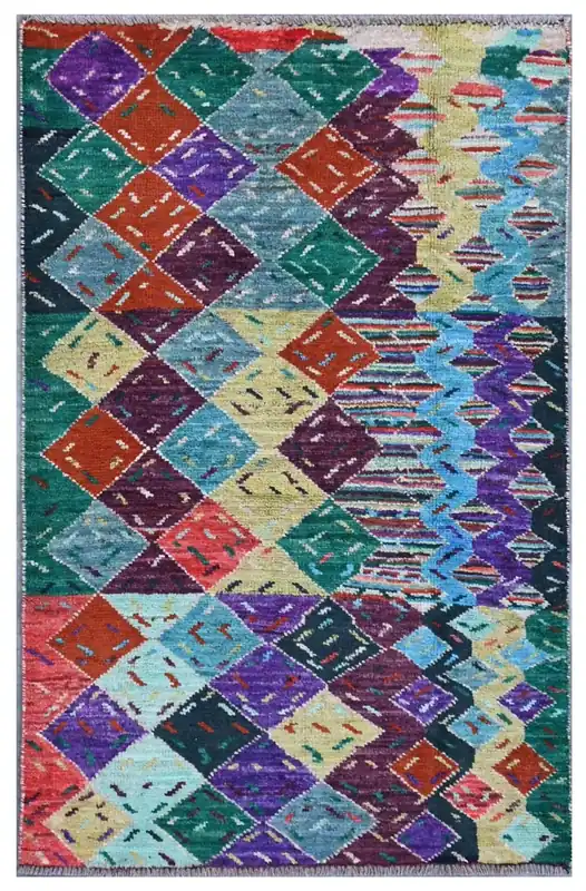 Taimany - Tappeto Tribale in Lana Multicolore - Fatto a Mano 139x87cm