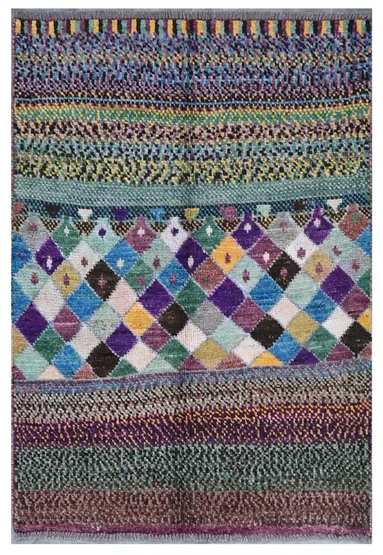 Taimany - Tappeto Tribale in Lana Multicolore - Fatto a Mano 120x80cm