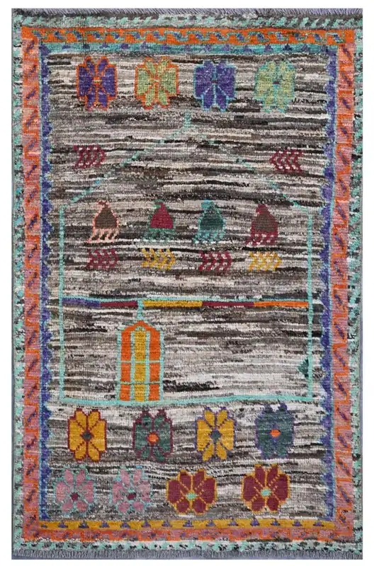Taimany - Tappeto Tribale in Lana Multicolore - Fatto a Mano 129x82cm
