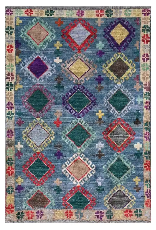 Taimany - Tappeto Tribale in Lana Multicolore - Fatto a Mano 119x79cm