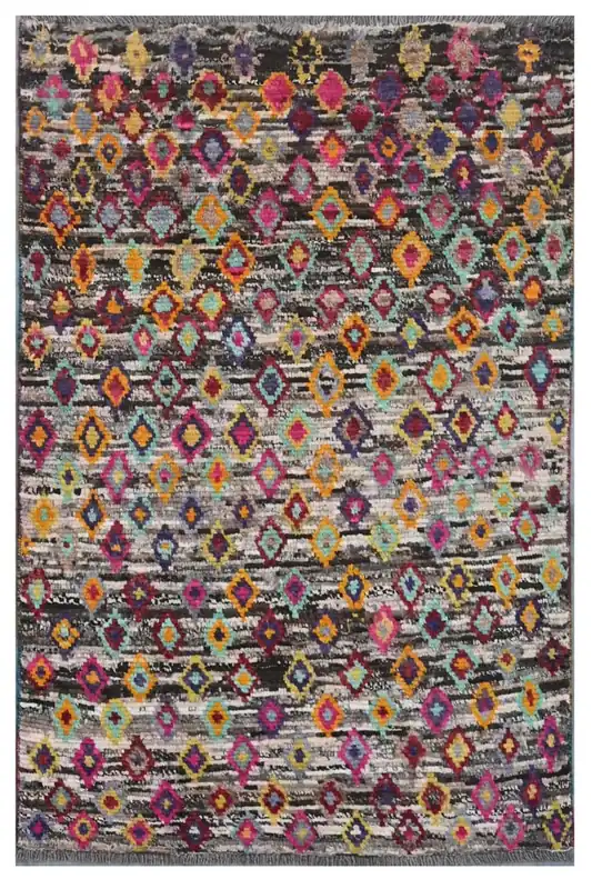 Taimany - Tappeto Tribale in Lana Multicolore - Fatto a Mano 125x81cm