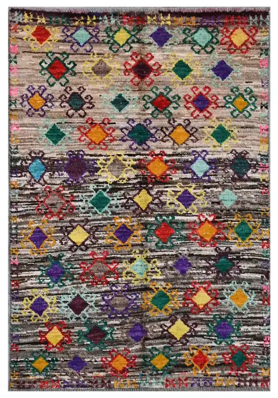 Taimany - Tappeto Tribale in Lana Multicolore - Fatto a Mano 139x94cm