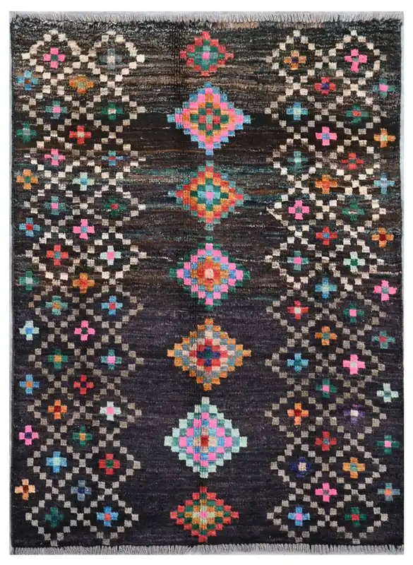Taimany - Tappeto Tribale in Lana Multicolore - Fatto a Mano 117x83cm
