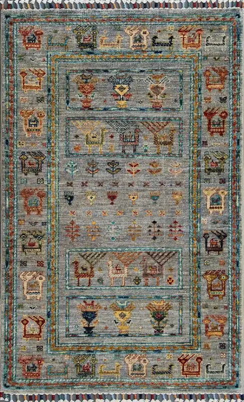 Premium Wool Afghan Oriental Rug, Multicolor, Handmade, 121x78 cm