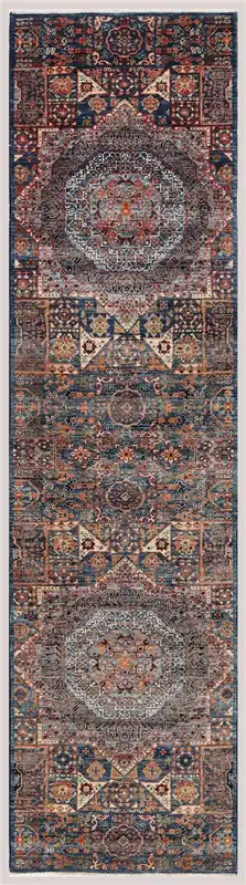 Tappeto Passatoia Mamluk Moderno Multicolore, Fatto a mano, 309x82cm