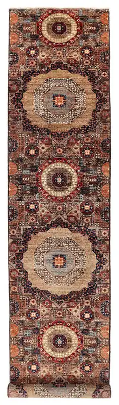Tappeto Passatoia Mamluk Moderno Multicolore, Fatto a mano, 416x75cm