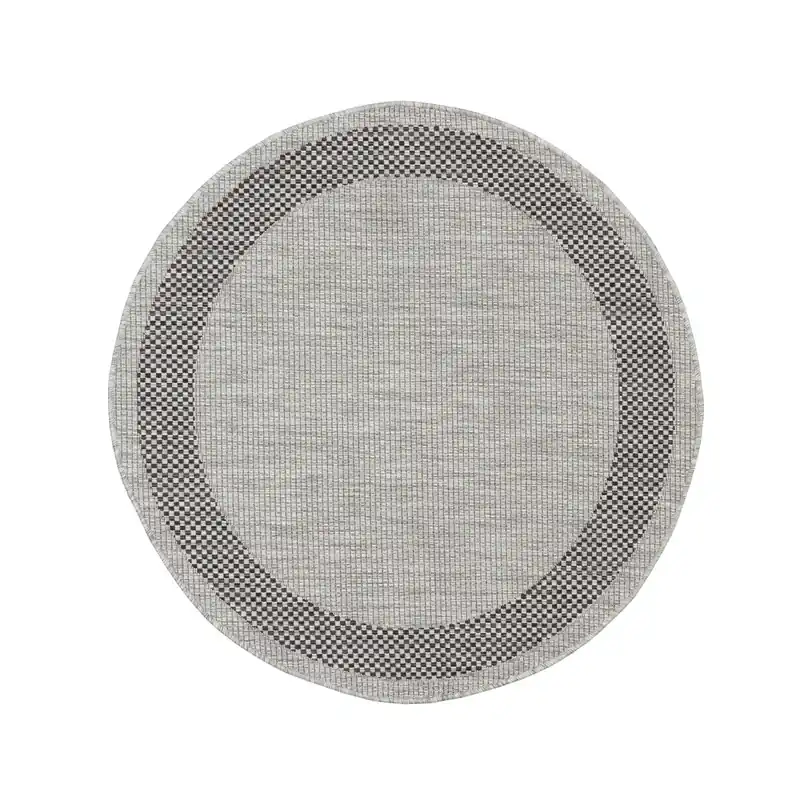 Tappeto Rotondo da Esterno - FRAME ROUND GREY BLACK - Indoor/Outdoor - Grigio Nero | Ideale per Terrazze, Balconi, Patio, Verande