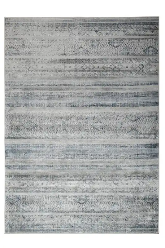 Tappeto Stile Vintage Etnico Celestine Blu, Grigio Chiaro in Viscosa - Disegno Classico Orientale | Ideale per Soggiorno, Camera da Letto