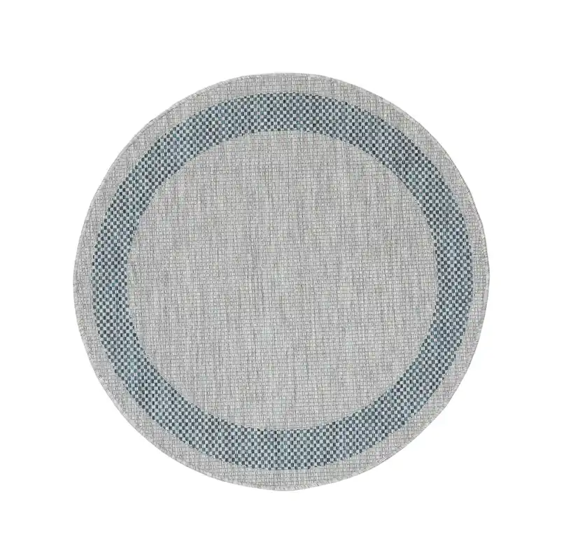 Tappeto Rotondo da Esterno - FRAME ROUND GREY BLUE - Indoor/Outdoor - Grigio Blu | Ideale per Terrazze, Balconi, Patio, Verande