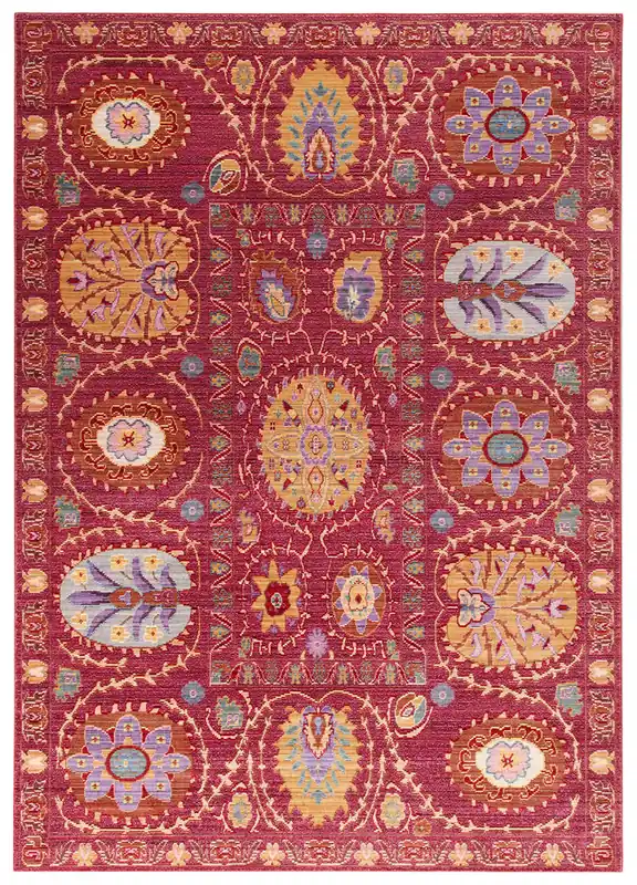 Tappeto stile Vintage - Bright Rosso Fucsia - Antiscivolo | Ideale per Soggiorno, Sala da Pranzo, Camera da Letto