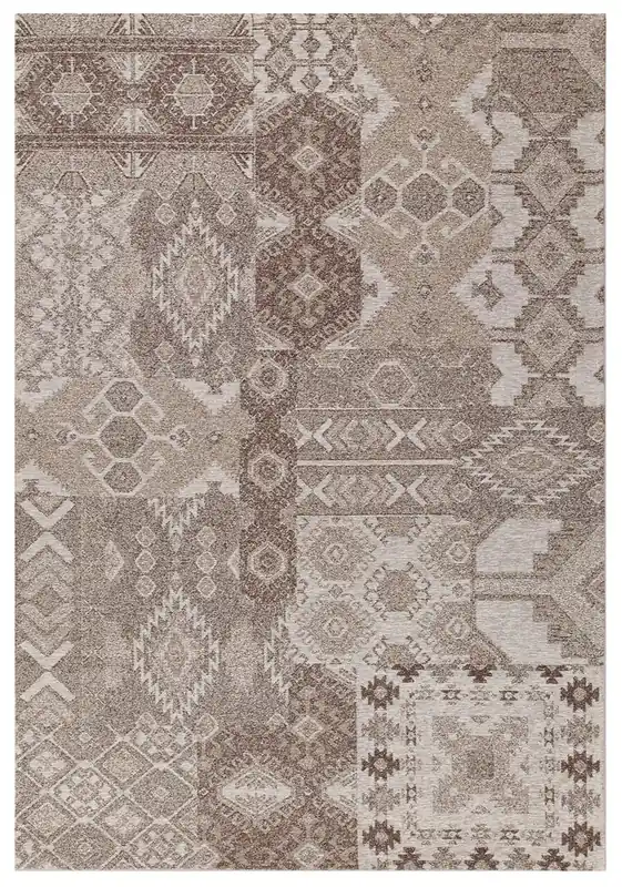 Tappeto Velluto Etnik – Patchwork Geometrico – Beige Marrone