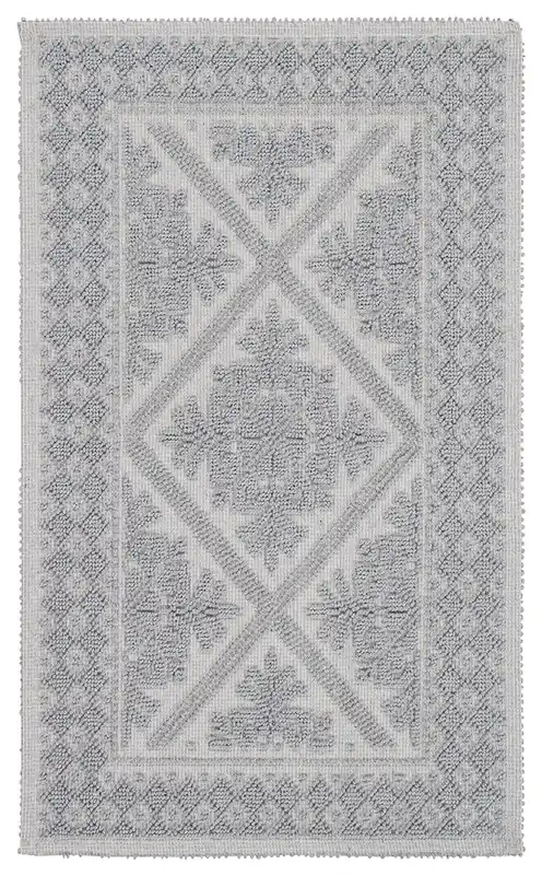 Tappeto Argento in Cotone Lavabile in Lavatrice - Alghero - Made in Italy | Ideale per Cucina e Bagno