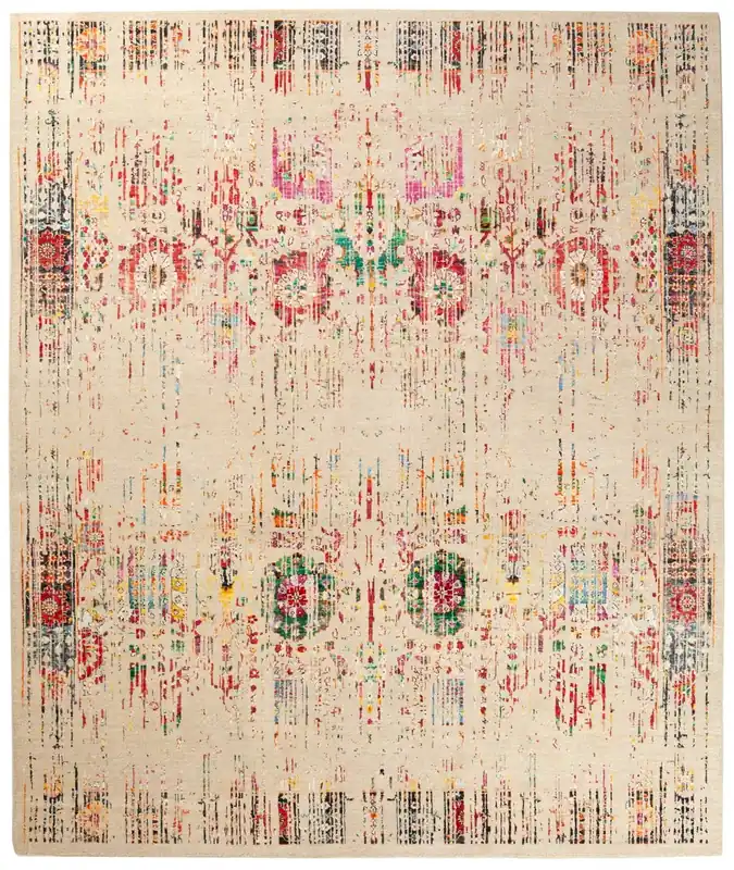 Tappeto Shalimar - Lana e Seta - Fatto a mano - Design Uzbek Artigianale Lusso - Multicolore