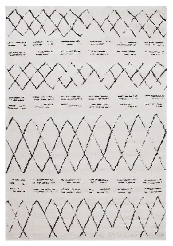 Tappeto Bianco stile Berbero Tribale - Disegno Etnico - Antiscivolo | Ideale per Soggiorno, Camera da Letto, Sala da Pranzo