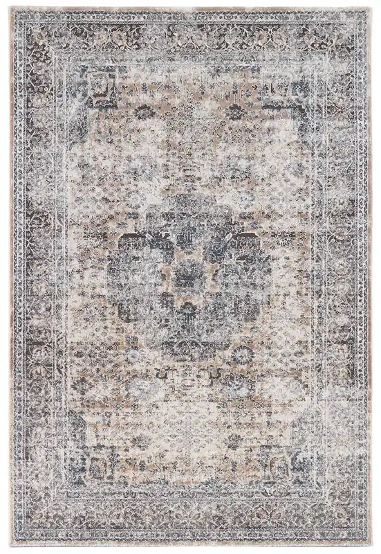 Tappeto Classico Vintage Crema Blu - Ohio D - Antiscivolo - Ideale per Soggiorno, Sala da Pranzo e Camera da letto