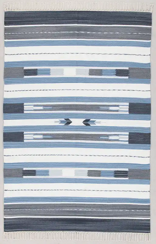 Tappeto Kilim DURRIE in Cotone - uso Doubleface - Blu e Bianco | Ideale per Bagno e Cucina