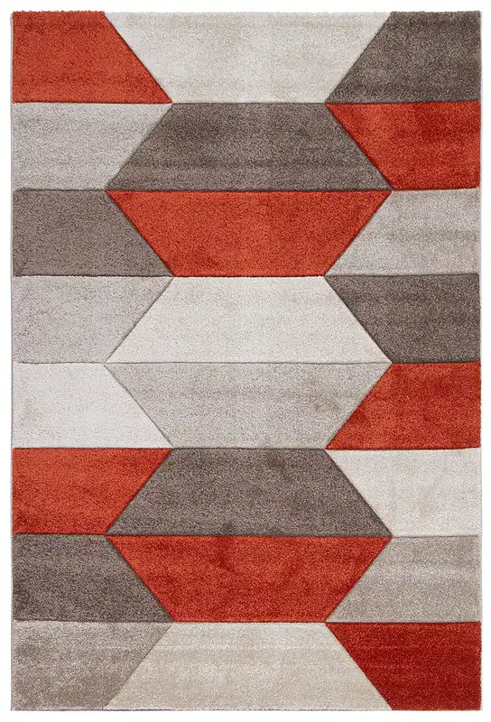 Tappeto Moderno Carve Geometrico - Grigio e Arancione Rust - Antiscivolo - Ideale per Soggiorno, Camera da Letto, Sala da Pranzo