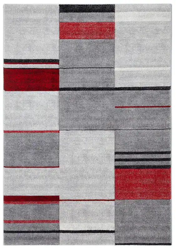 Tappeto Moderno Ray Geometrico - Rosso - Antiscivolo | Ideale per Soggiorno, Camera da Letto, Sala da Pranzo