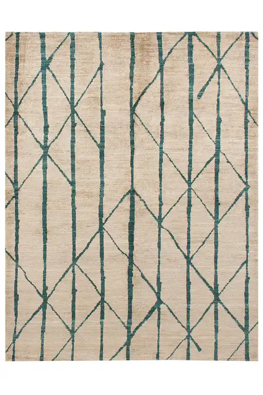 Modern Ozbek Berber Rug in Pure Afghan Wool, White Green