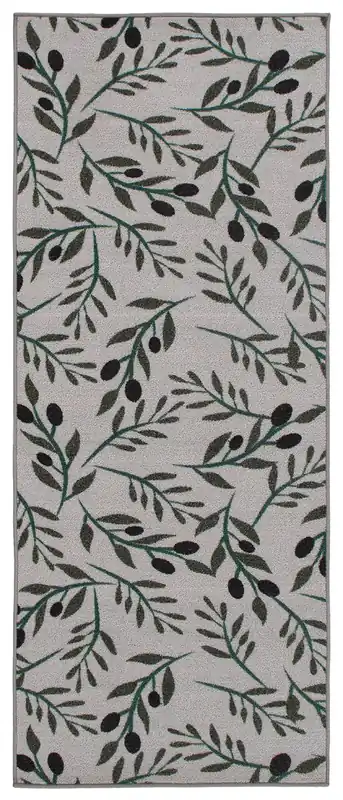 Tappeto Passatoia Cucina OLIVE BRANCH - Disegno Olivo Verde con fondo Antiscivolo | Ideale per Cucina e Bagno