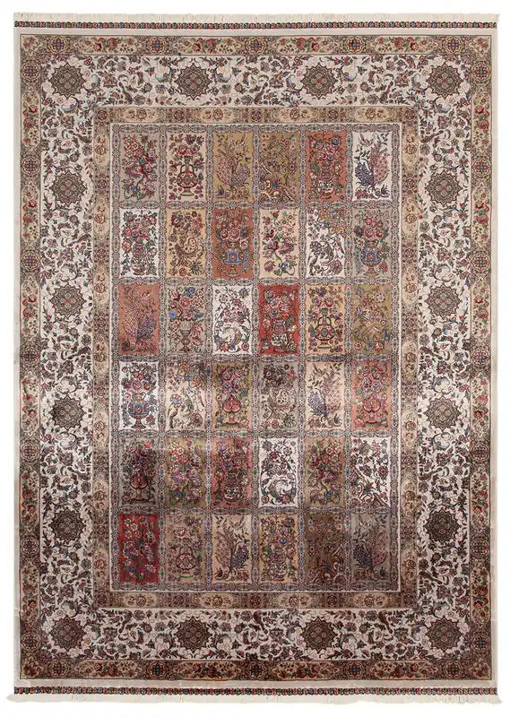 Tappeto Stile Orientale Qoum Shah - Effetto Seta - Disegno Classico - Rosso Crema