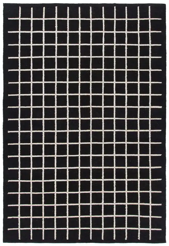 Modern Kilim Black and Ivory in Wool and Cotton