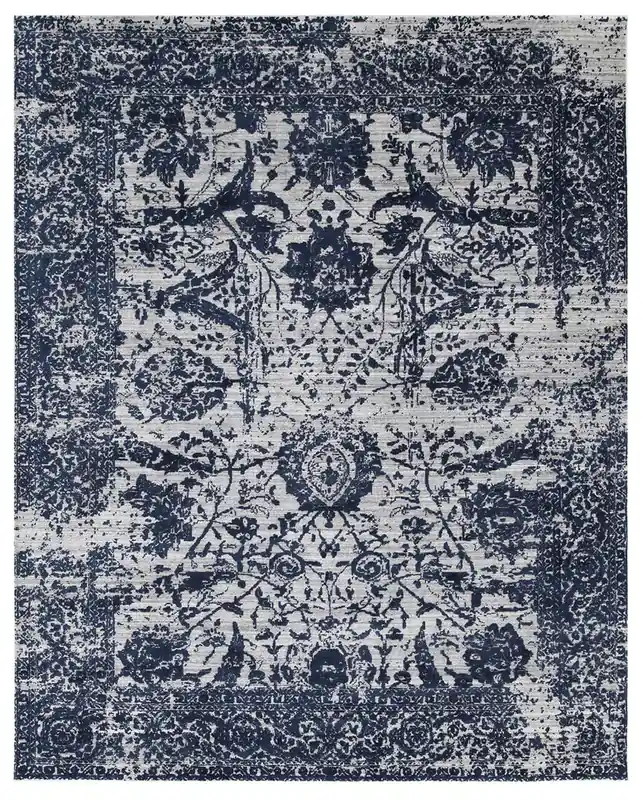 Tappeto Moderno Premium Everest in Lana Argento / Navy Blue - Fatto a mano - Design Astratto Stile Vintage