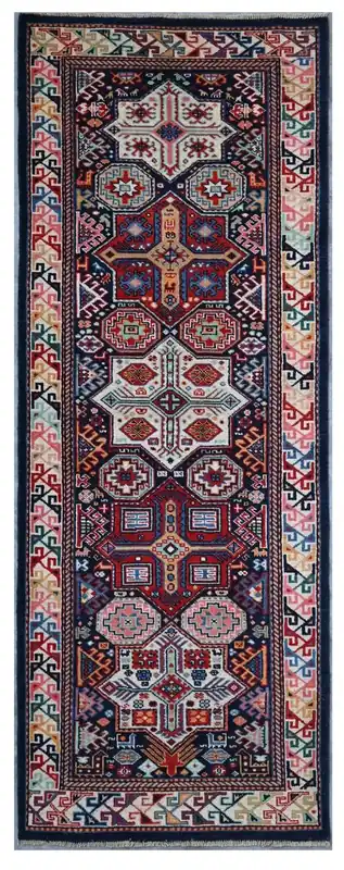 Classic Kazak runner rug, Multi, handmade, 252x83cm