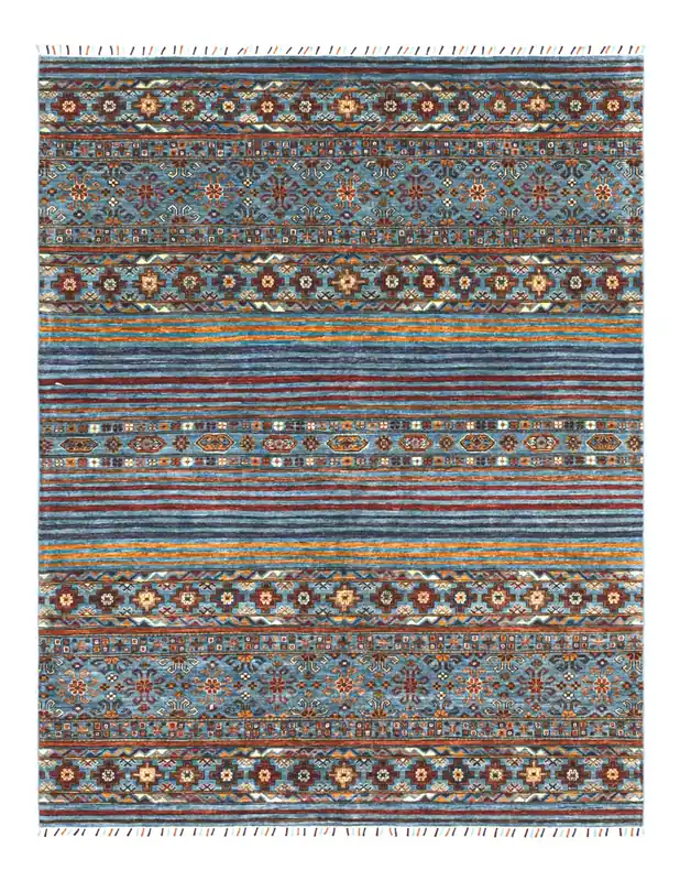 Afghan wool carpet blue, handmade 227x174cm