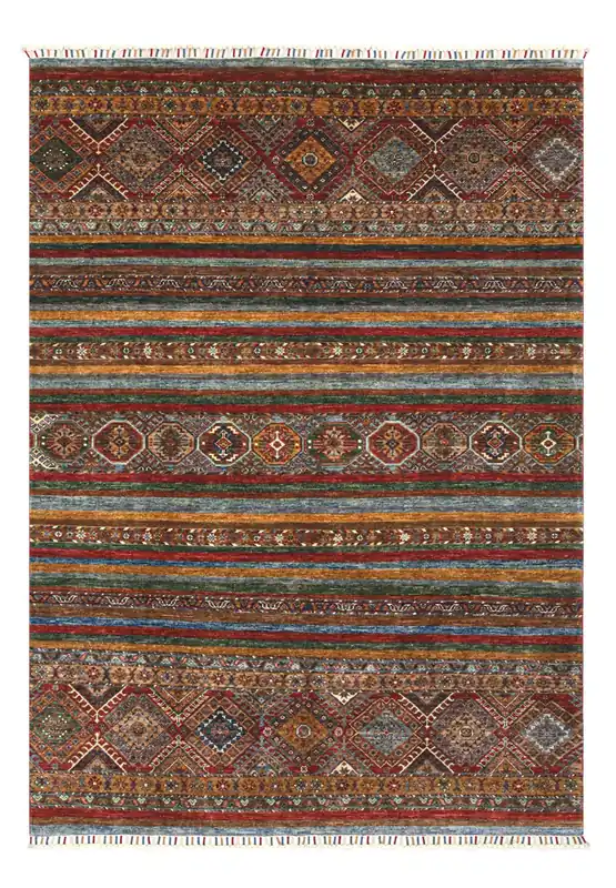 Tappeto Afghan multicolore in lana, fatto a mano 253x182cm