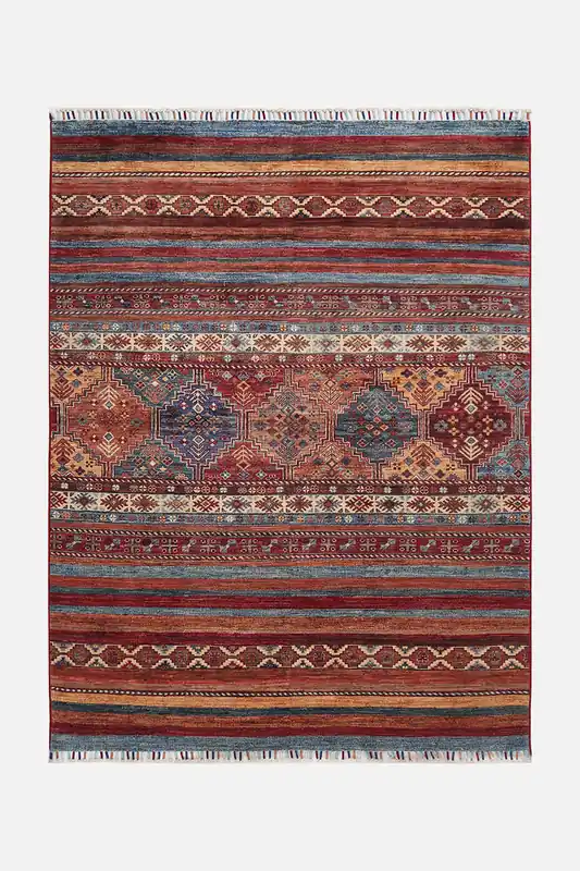 Tappeto Afghan multicolore in lana, fatto a mano 202x150cm