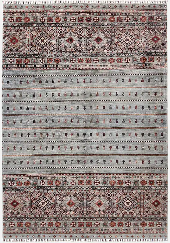 Afghan wool carpet grey, handmade 249x174cm