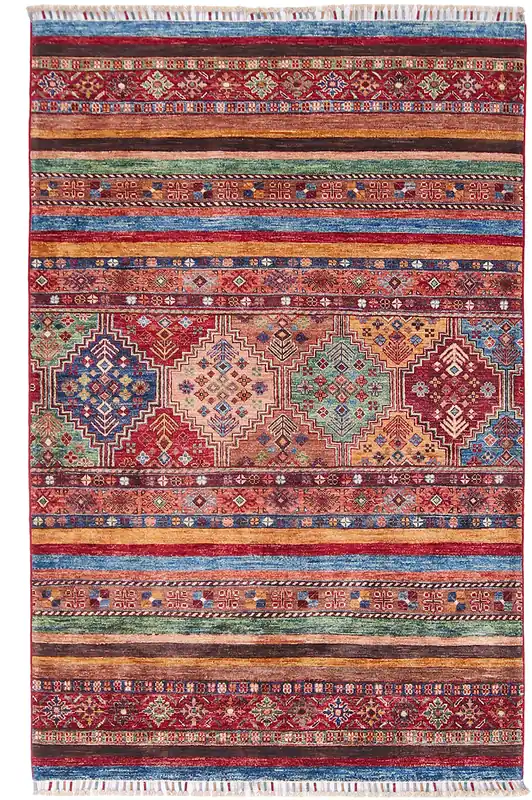 Afghan wool carpet multi, handmade 192x124cm