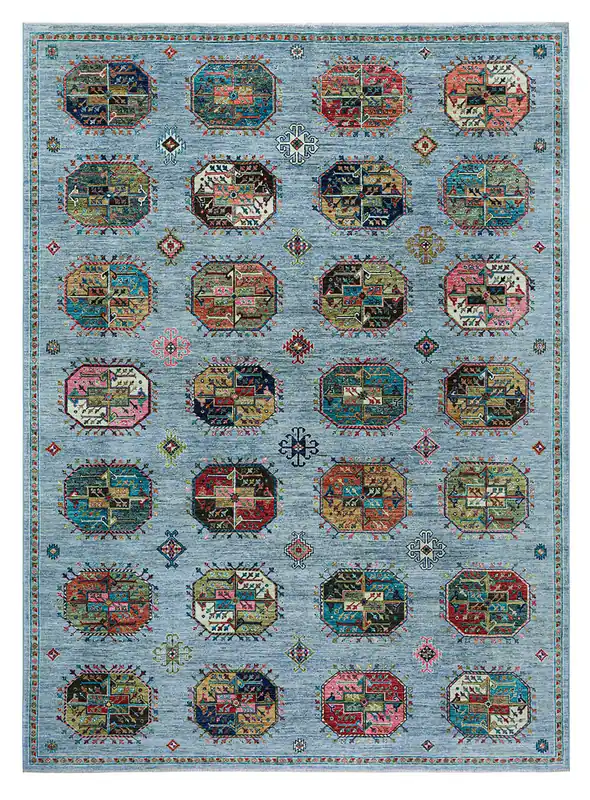 Afghan wool carpet blue, handmade 340x248cm