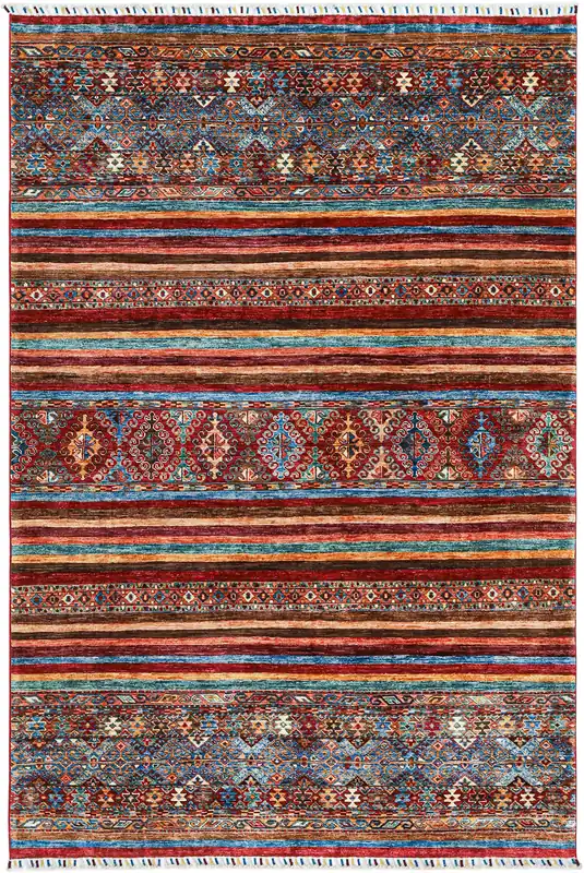 Tappeto Afghan multicolore in lana, fatto a mano 255x173cm