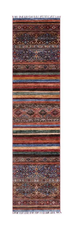 Tappeto passatoia Afghan multicolore in lana, fatto a mano 337x82cm